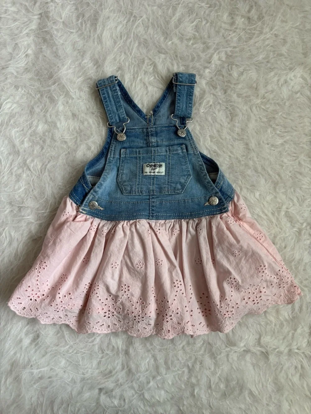 OshKosh B'gosh Baby Denim Overall Dress with Pink Eyelet Skirt